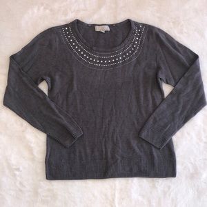 Carolyn Taylor Grey Knitted sweater with rhinestones Women’s Size XL